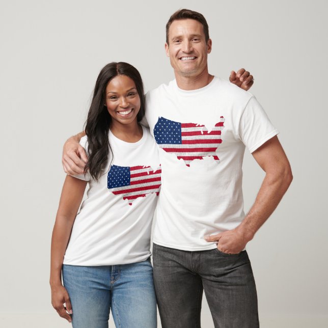 American Flag and Map T-Shirt (Unisex)