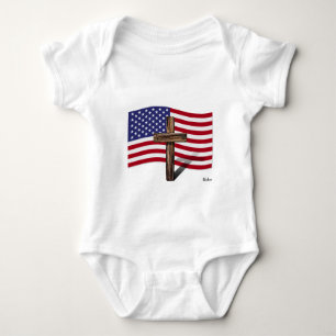 American Flag and Rugged Cross Baby Bodysuit