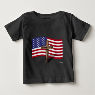 American Flag and Rugged Cross Baby T-Shirt