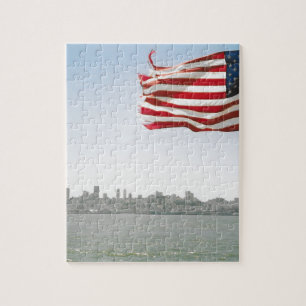American Flag and shoreline Jigsaw Puzzle