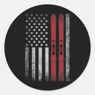 American Flag And Skis. Skiing Winter Sports For U Classic Round Sticker