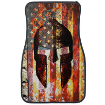 American Flag And Spartan Helmet On Rusted Metal