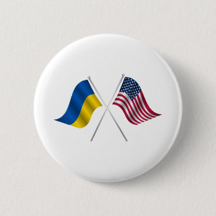 American flag and Ukrainian flag 6 Cm Round Badge