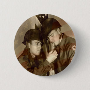 American Flag and Vintage Military Photo 6 Cm Round Badge