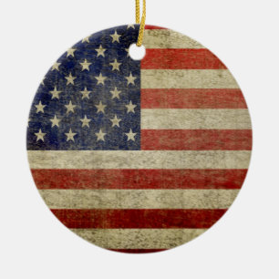 American Flag - Antique - Distress Finish Ceramic Ornament