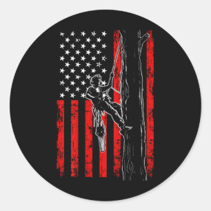 American Flag Arborist Fathers Day On Back Classic Round Sticker