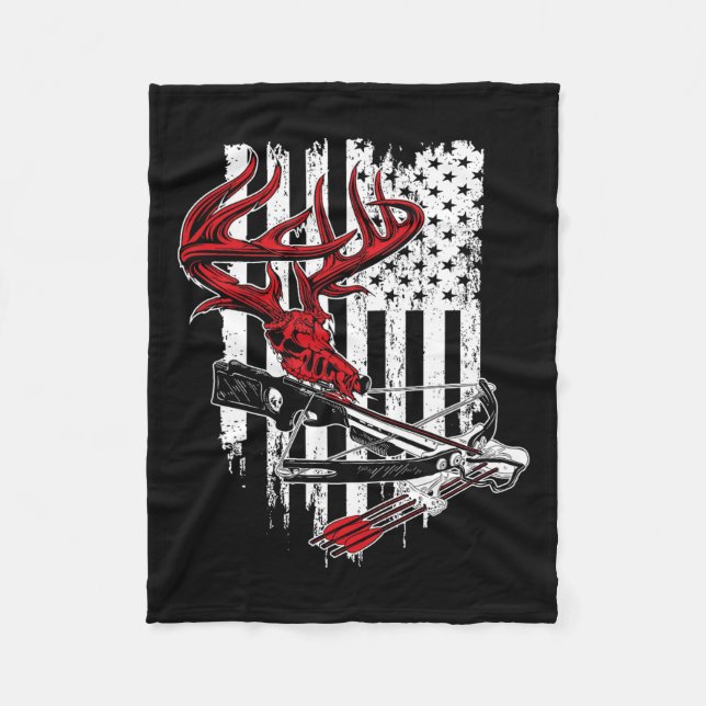 American Flag Archery Bow Hunting - Deer Skull Cro Fleece Blanket (Front)