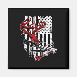 American Flag Archery Bow Hunting - Deer Skull Cro Magnet