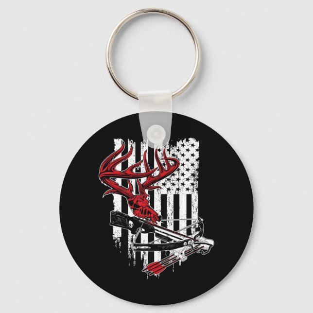 American Flag Archery Bow Hunting  Deer Skull Cros Key Ring (Front)