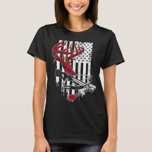 American Flag Archery Bow Hunting Deer Skull Cros T-Shirt