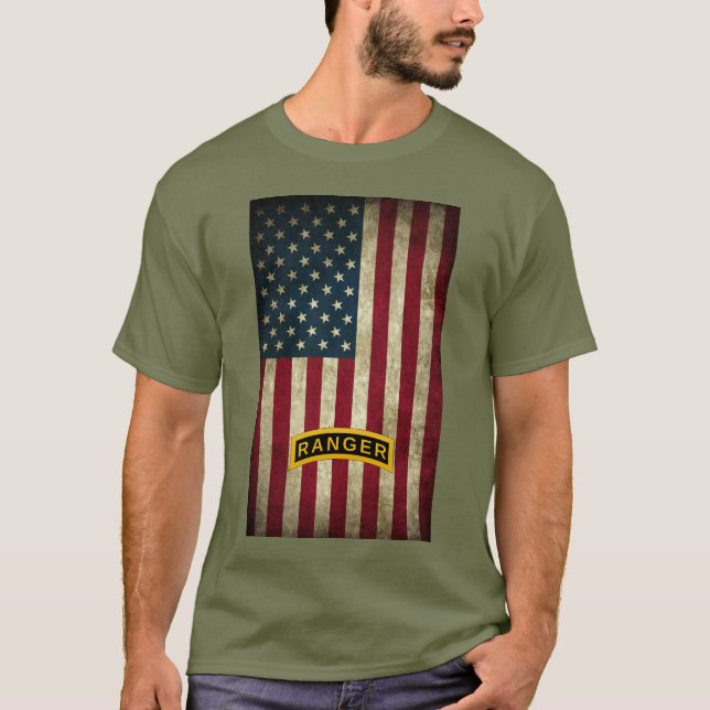 American Flag Army Ranger School Tab  T-Shirt (Front)