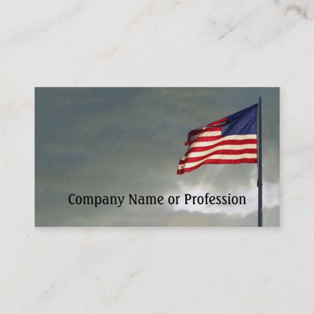 American Flag at sunset, blue sky Patriotic Business Card (Front)