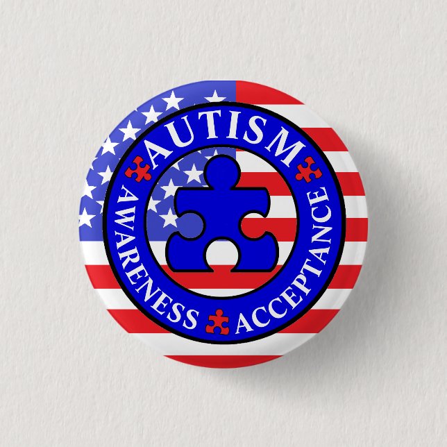 American Flag Autism Awareness Acceptance button (Front)