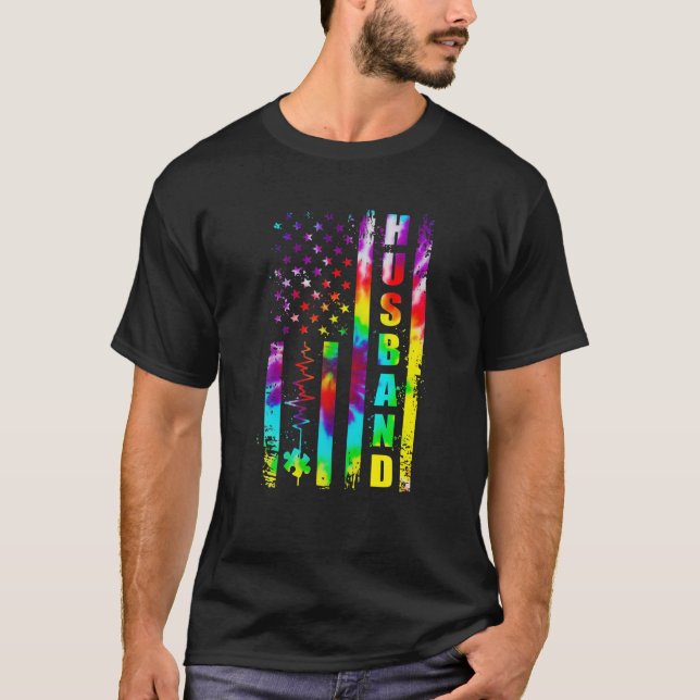 American Flag Autism Awareness Husband Support Tie T-Shirt (Front)