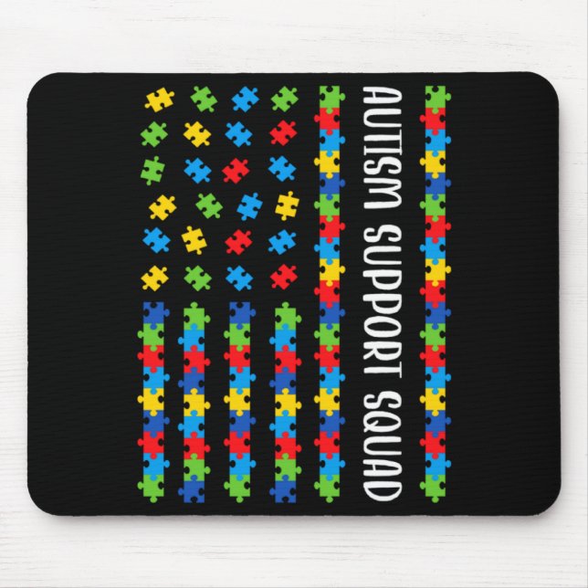 American Flag Autism Awareness Puzzle Support Squa Mouse Pad (Front)