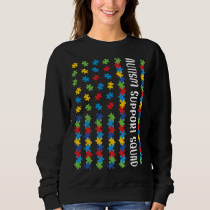 American Flag Autism Awareness Puzzle Support Squa Sweatshirt