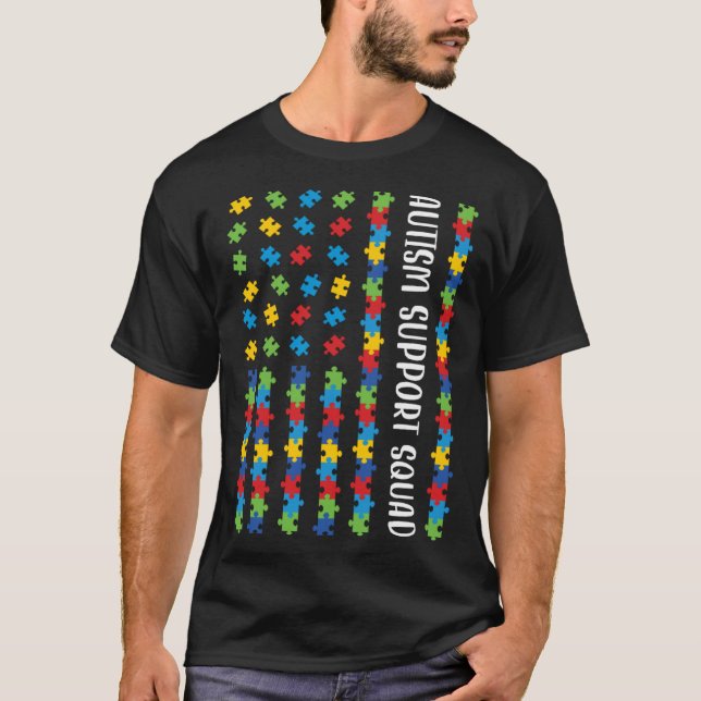American Flag Autism Awareness Puzzle Support Squa T-Shirt (Front)