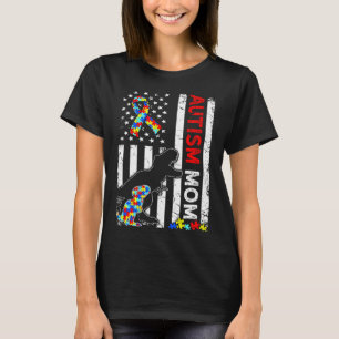 American Flag Autism Mum Dinosaur Awareness Autist T-Shirt