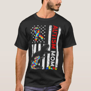 American Flag Autism Mum Dinosaur Awareness Autist T-Shirt