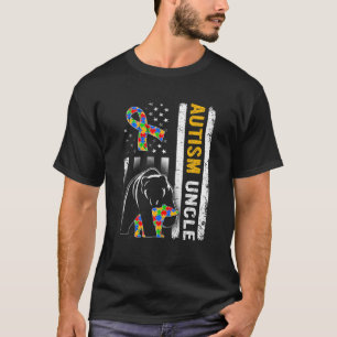 American Flag Autism Uncle Family Bear Autistic T-Shirt