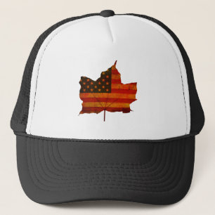 AMERICAN FLAG AUTUMN LEAVES THANKSGIVING GIFT TRUCKER HAT