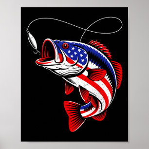 American Flag B Fishing Patriotic Usa  Poster