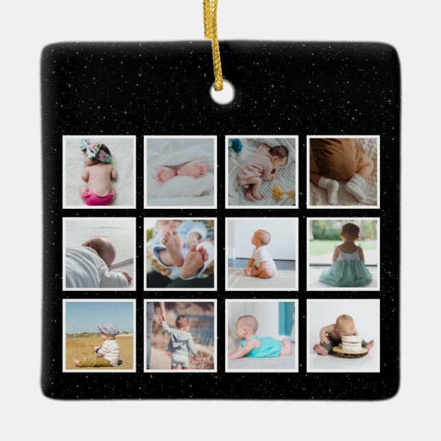 American Flag Baby First Year Photo Collage  Ceramic Ornament (Front)