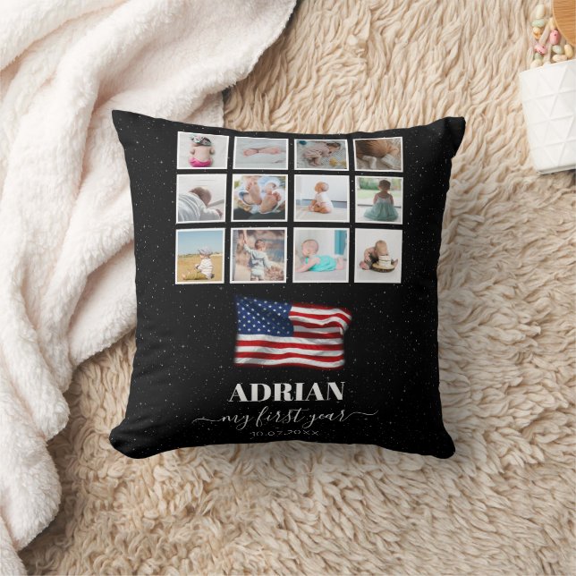 American Flag Baby First Year Photo Collage Cushion (Blanket)