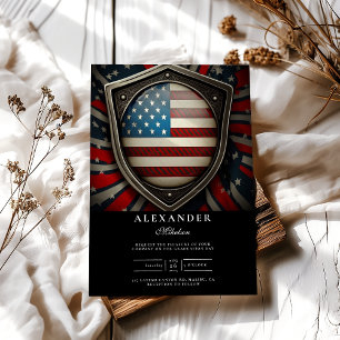 American Flag Badge Police Graduation Invitation