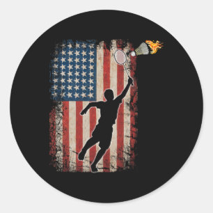 American Flag Badminton Shuttle Art Sports 1 Classic Round Sticker