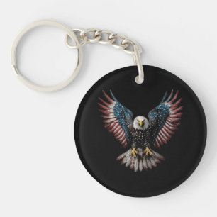 American Flag Bald Eagle 4th of July USA Patriotic Key Ring