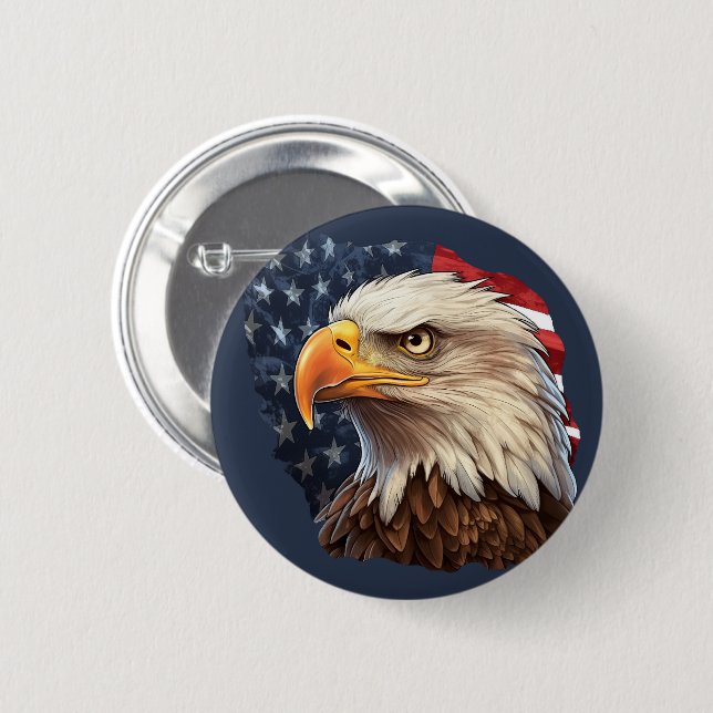 American Flag Bald Eagle 6 Cm Round Badge (Front & Back)