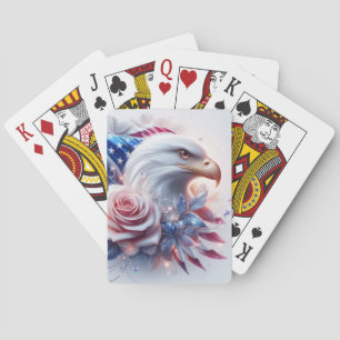 American Flag, Bald Eagle and Pink Rose Playing Cards