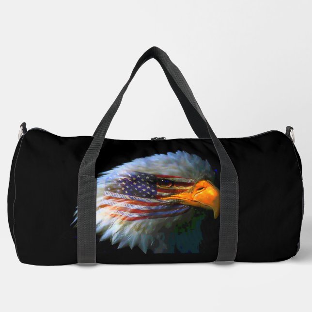 American Flag Bald Eagle Black Background Duffle Bag (Front)