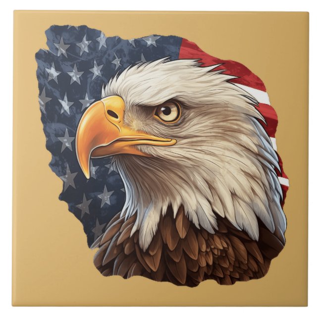 American Flag Bald Eagle Ceramic Tile (Front)