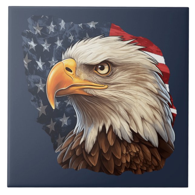 American Flag Bald Eagle Ceramic Tile (Front)