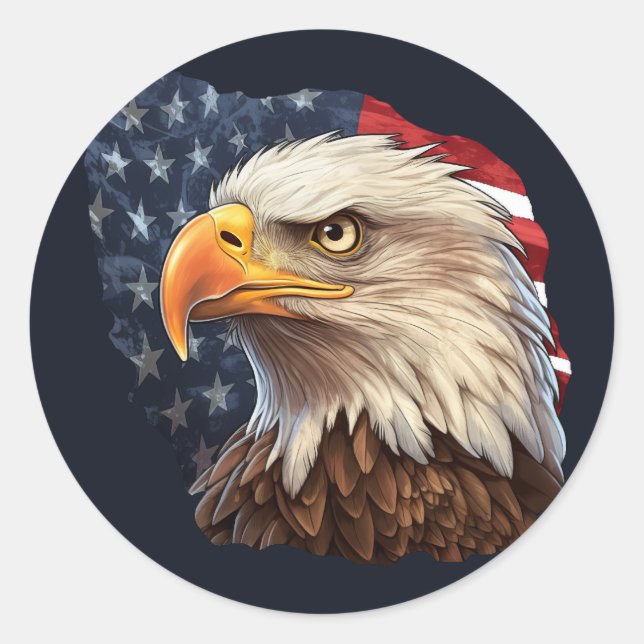 American Flag Bald Eagle Classic Round Sticker (Front)