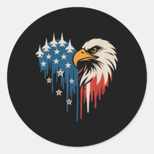 American Flag Bald Eagle Fighter Jets Patriotic 4t Classic Round Sticker