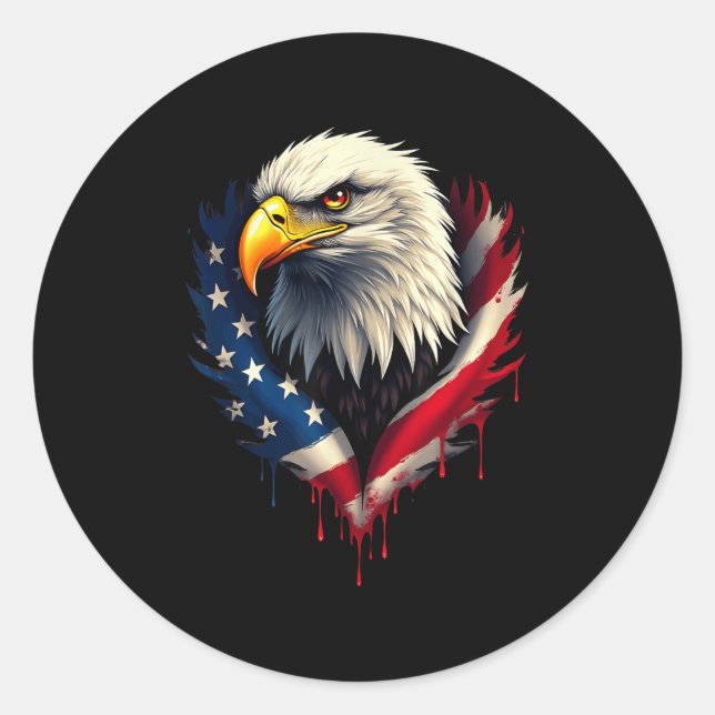 American Flag Bald Eagle Independence Day _3  Classic Round Sticker (Front)