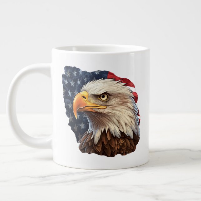 American Flag Bald Eagle Large Coffee Mug (Left)