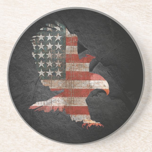 American Flag Bald Eagle on Black Rock Coaster (Front)