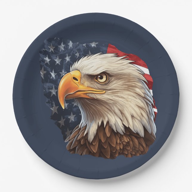 American Flag Bald Eagle Paper Plate (Front)