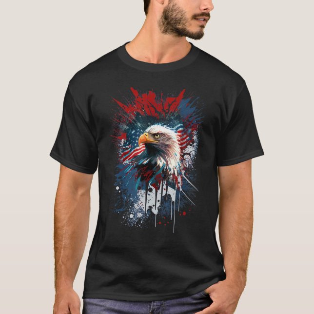 American Flag Bald Eagle Patriotic 4th of July Fou T-Shirt (Front)