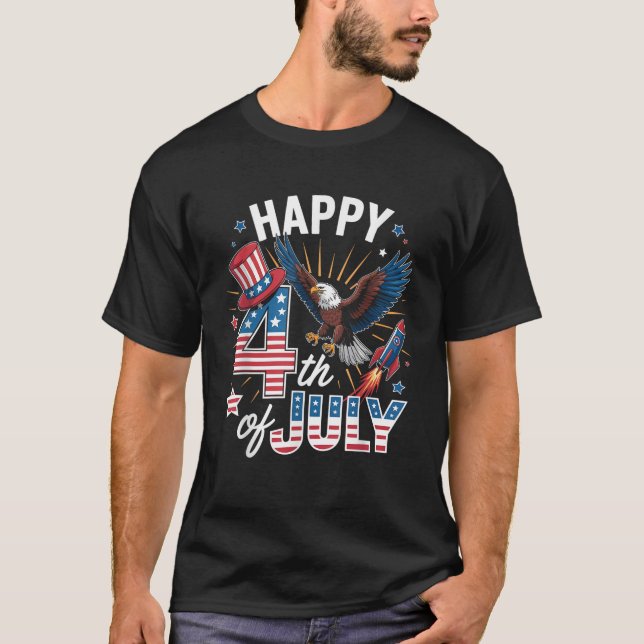 American Flag Bald Eagle Patriotic Happy 4th of Ju T-Shirt (Front)