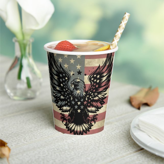 American Flag Bald Eagle Patriotic  Paper Cups (Insitu)