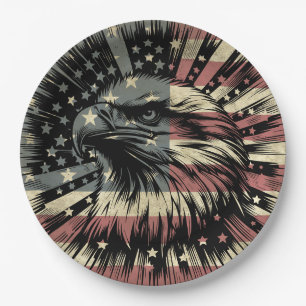 American Flag Bald Eagle Patriotic Paper Plate