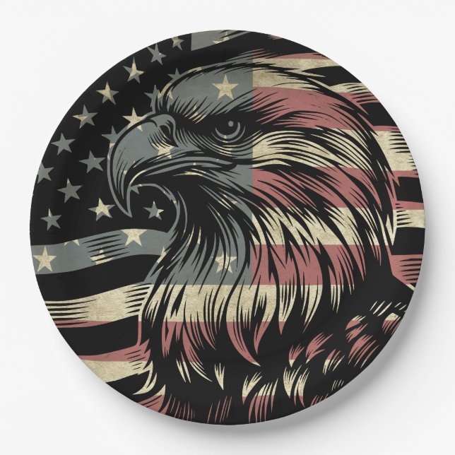 American Flag Bald Eagle Patriotic  Paper Plate (Front)