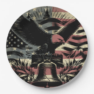 American Flag Bald Eagle Patriotic Paper Plate