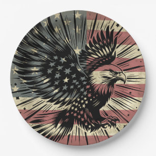 American Flag Bald Eagle Patriotic Paper Plate