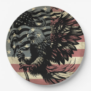 American Flag Bald Eagle Patriotic Paper Plate